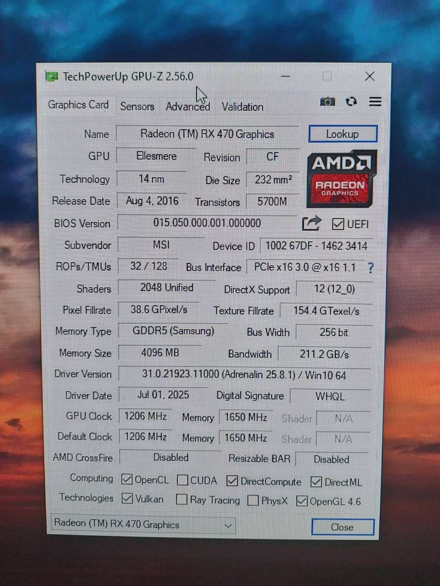Msi RX 470 4gb Graphics Card