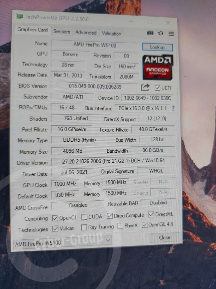 AMD Firepro W5100 4gb Graphics Card