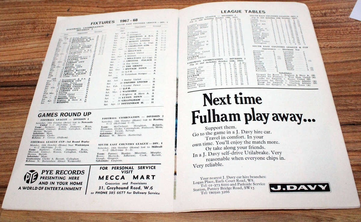 1967 Match Programme Fulham vs Manchester City