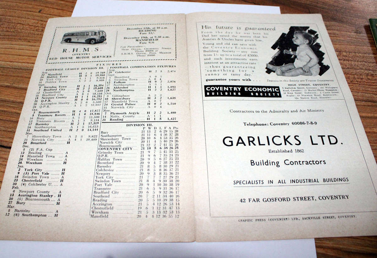 1959 Match Programme Coventry City vs Brentford