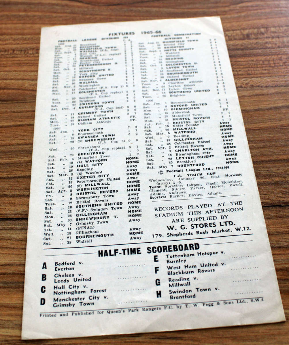Soccer match programme: QPR vs Watford 1966