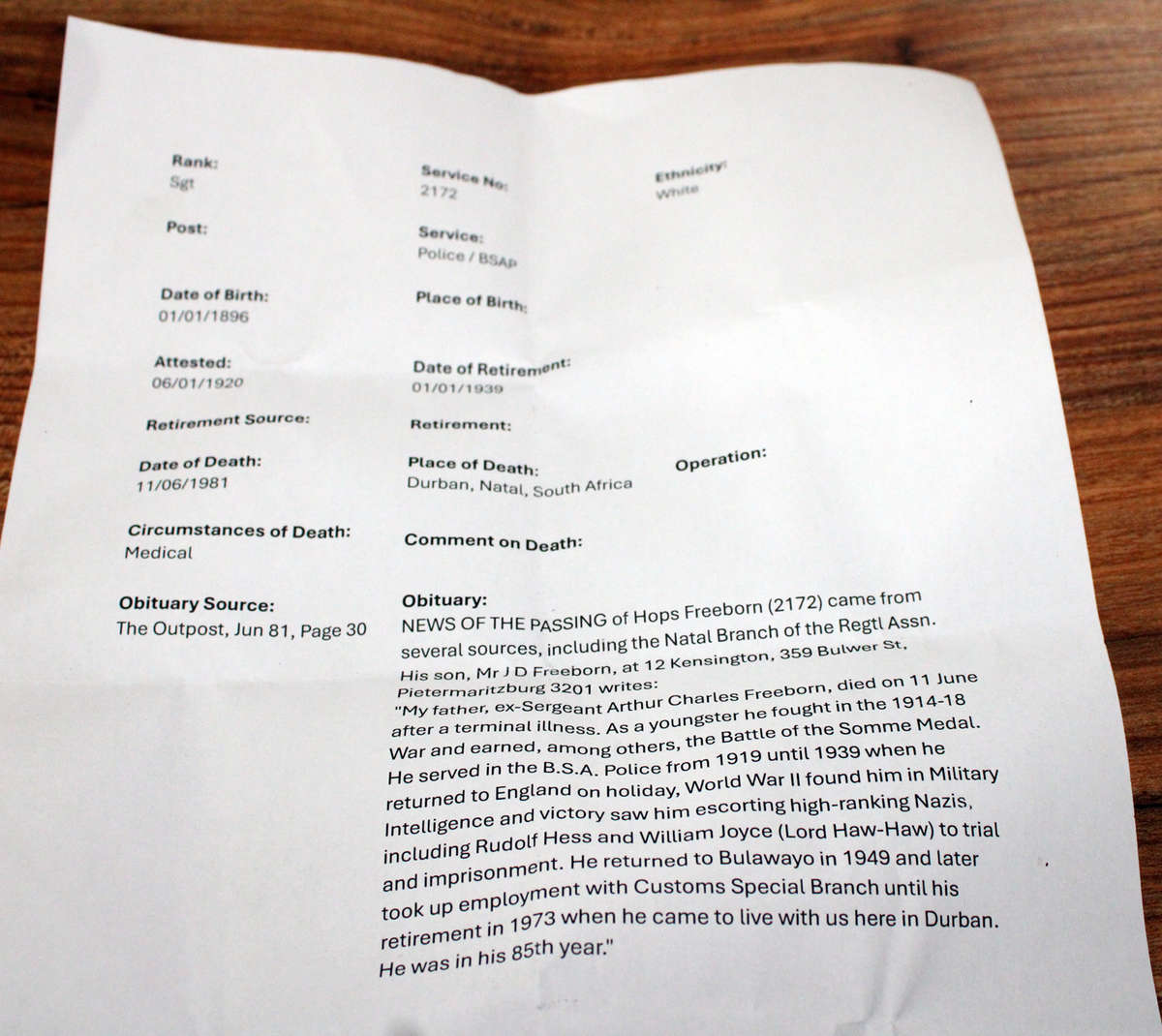 BSAP mug with details of its original owner