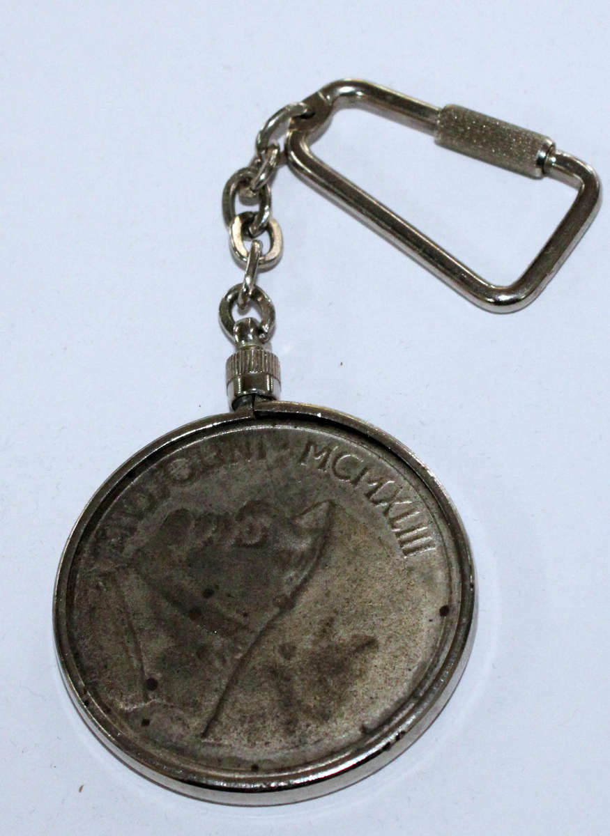 Commemorative Mussolini coin on keyring