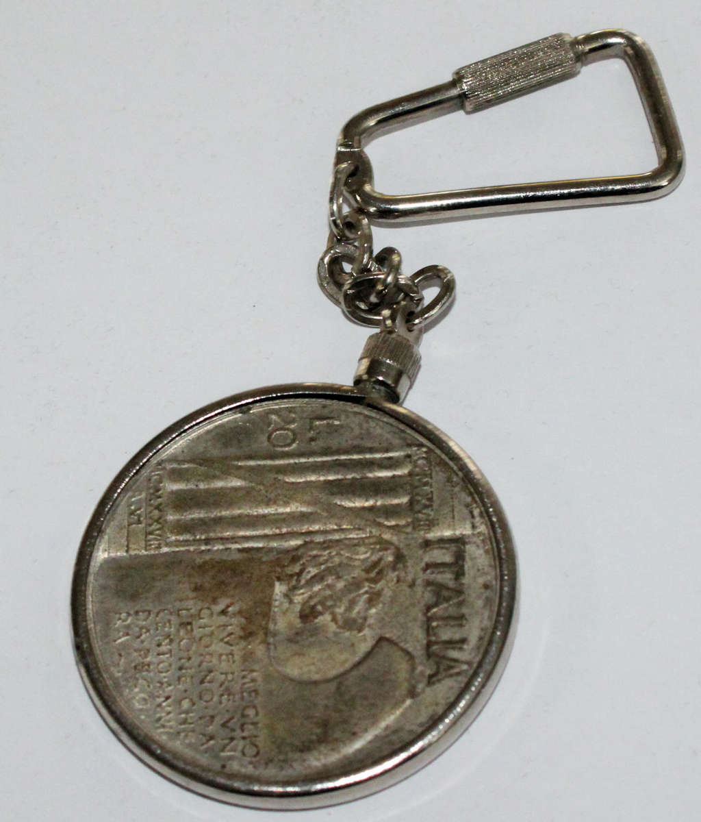 Commemorative Mussolini coin on keyring