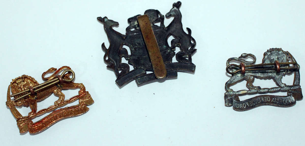 RARE Rhodesian Defence Force cap badge and pair of collars