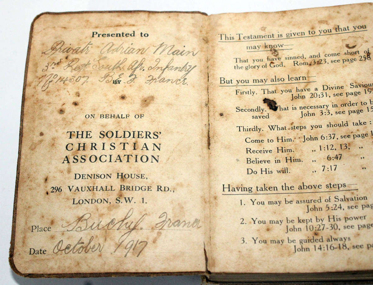 WW1 Bible named to a South African soldier