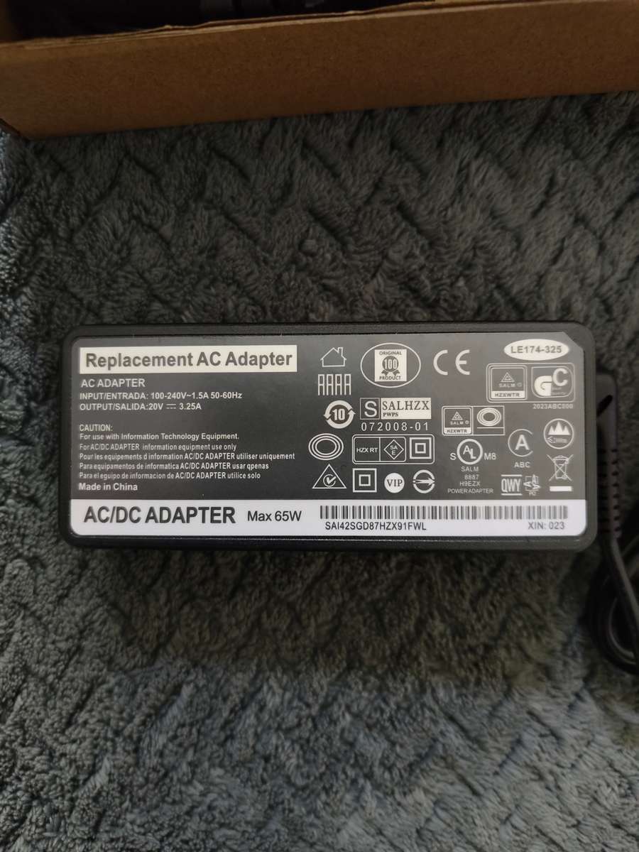 Lenovo Laptop Replacement Charger 20V 3.25A 4.0x1.7mm 65W