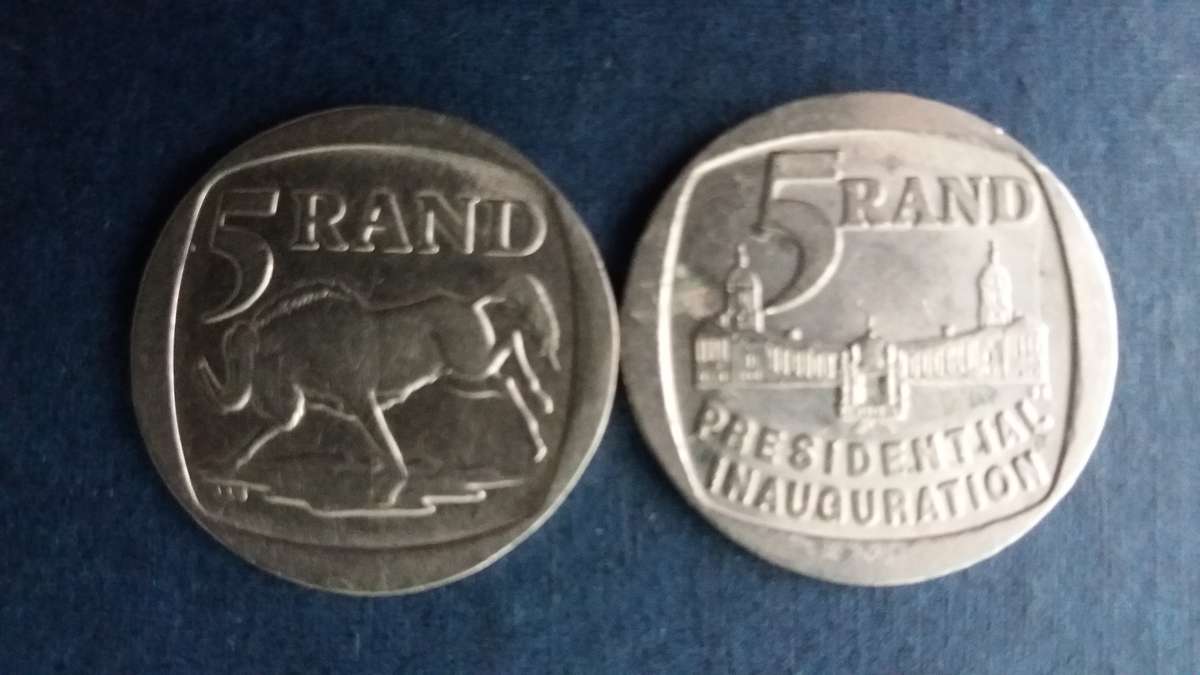 South Africa 1994 R5 includes Inauguration and Wildebeest * 2 x coins*