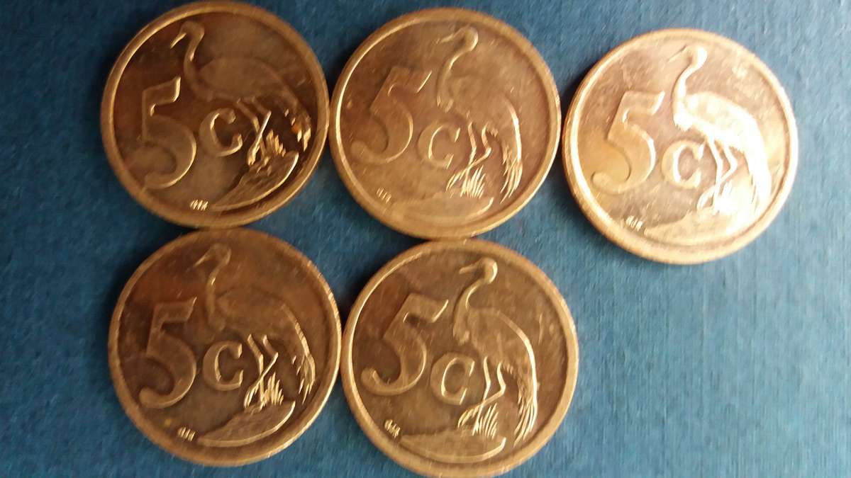 South Africa 2006, 2007, 2008, 2009 & 2010 5c * 5 x coins* Condition AU/UNC