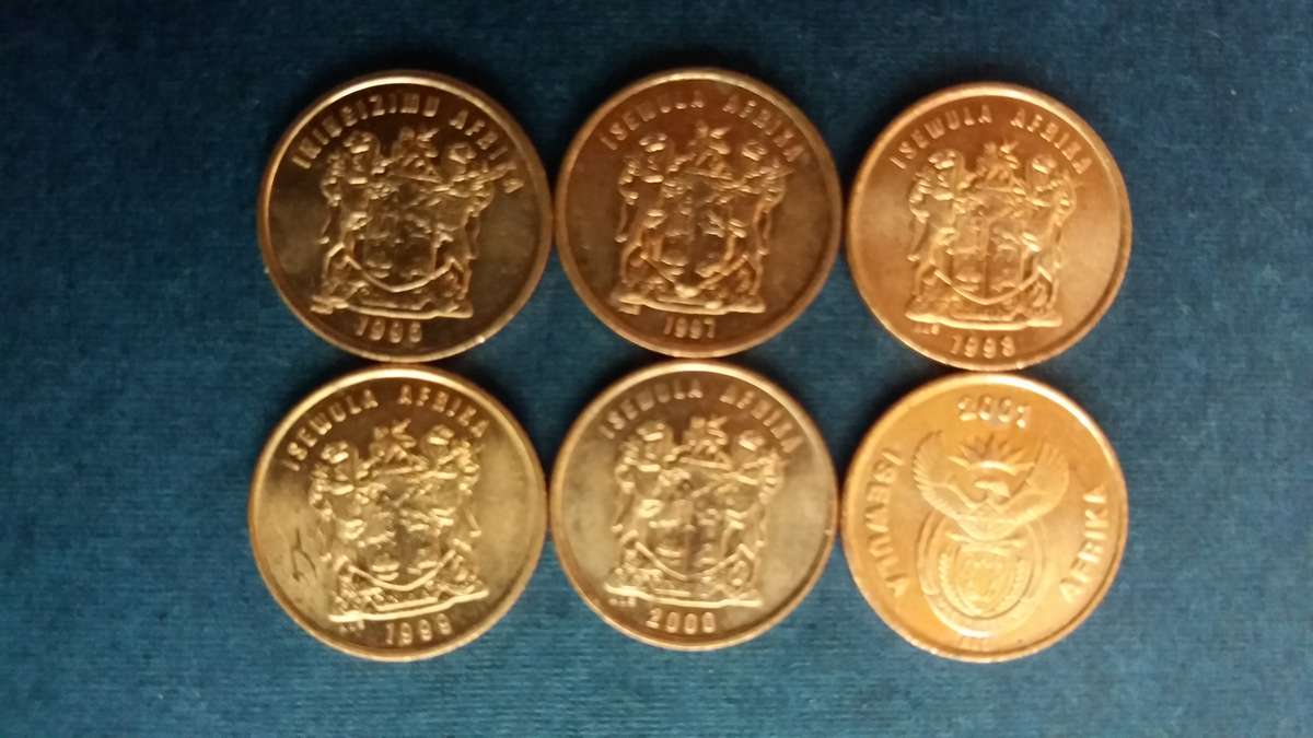 South Africa 1996, 1997, 1998, 1999, 2000 & 2001 1 cent * 6 x coins* Condition AU/UNC