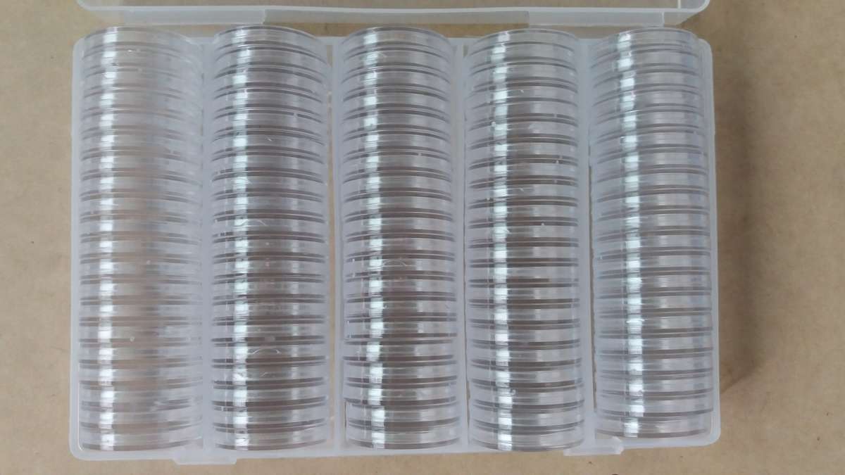 Coin collection protection storage box with 100 coin capsules size 27/30 mm