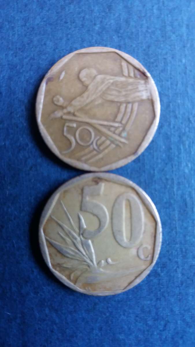 South Africa 2003 50 cents  Crane flower & ICC Cricket World Cup - Mintage 11749 * 2 x coins*