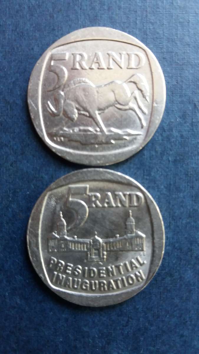 South Africa 1994 R5 includes Inauguration and Wildebeest * 2 x coins*