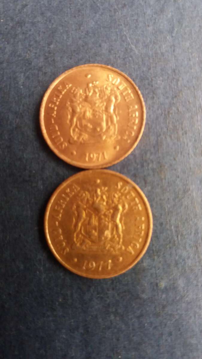 South Africa 1971 & 1977 1 cent * 2 x coins* AU Condition