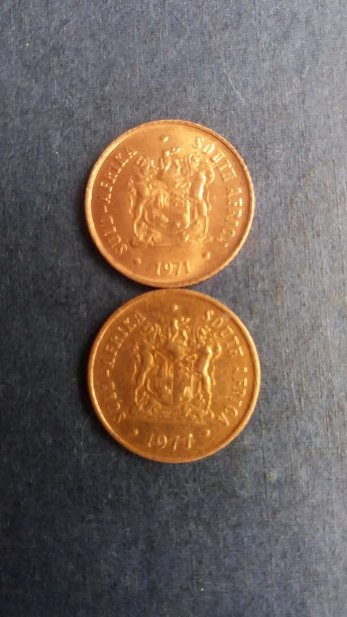 South Africa 1971 & 1977 1 cent * 2 x coins* AU Condition