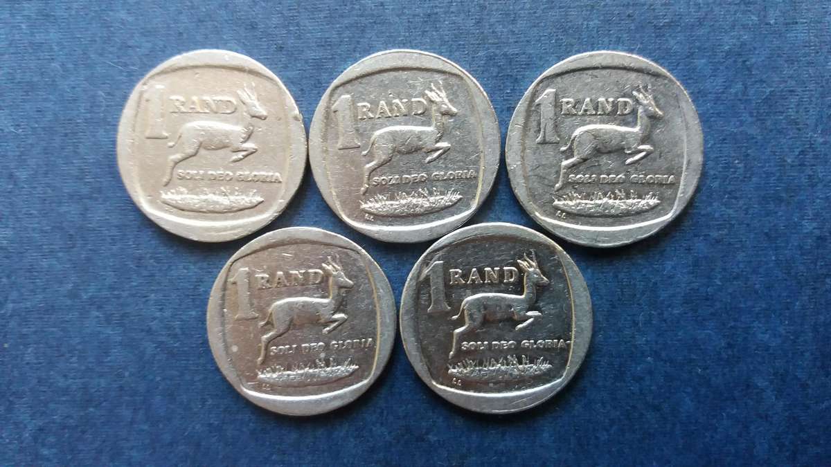 South Africa 2003, 2004, 2005, 2007 & 2008 R1 * 5 x coins*