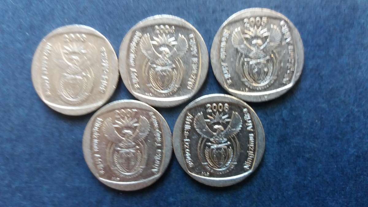South Africa 2003, 2004, 2005, 2007 & 2008 R1 * 5 x coins*
