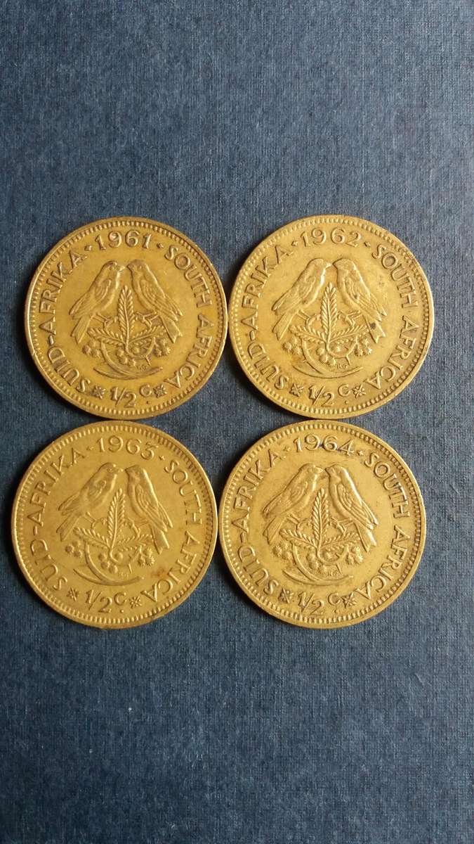 South Africa 1961 to 1964 1/2 cent * 4 x coins*