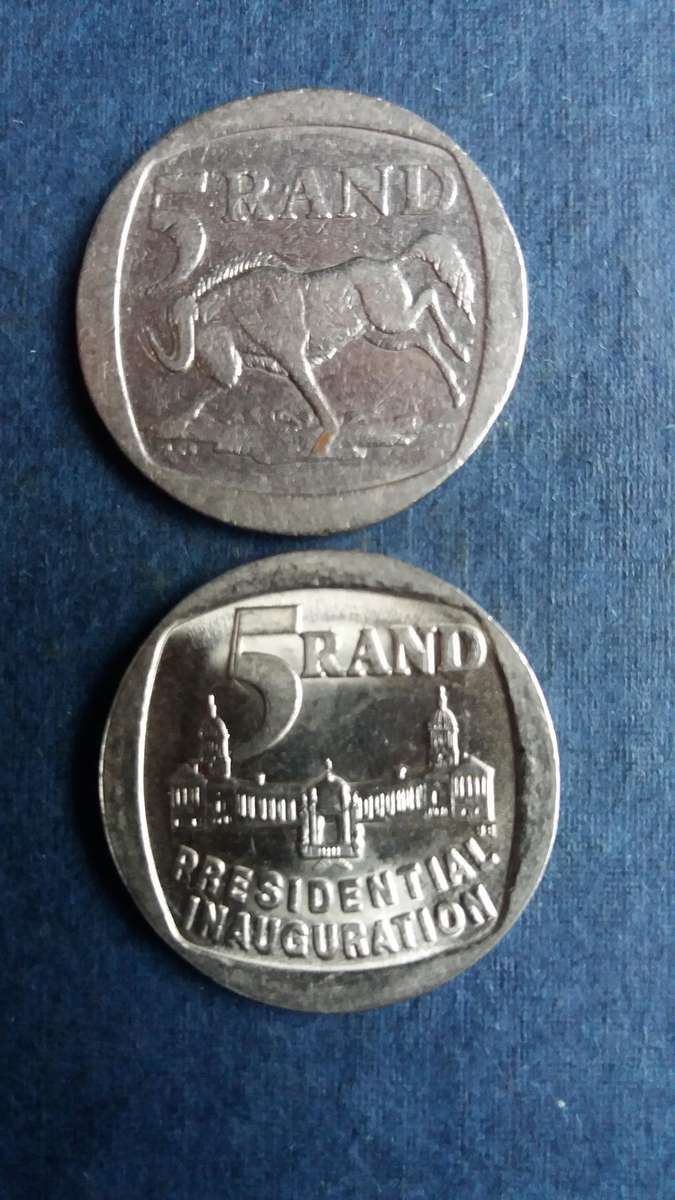 South Africa 1994 R5 includes Inauguration and Wildebeest * 2 x coins*