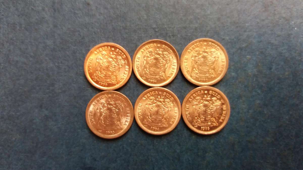South Africa 1990, 1991, 1992, 1993, 1994 & 1995 1 cent *6 x coins*