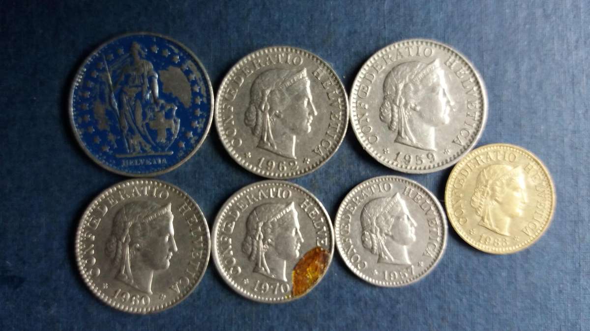 Switzerland lot of coins * 7 x coins* - 1 Swiss Franc & 80 Rappens*