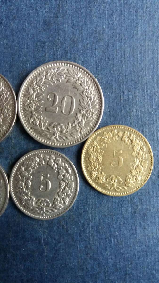 Switzerland lot of coins * 7 x coins* - 1 Swiss Franc & 80 Rappens*