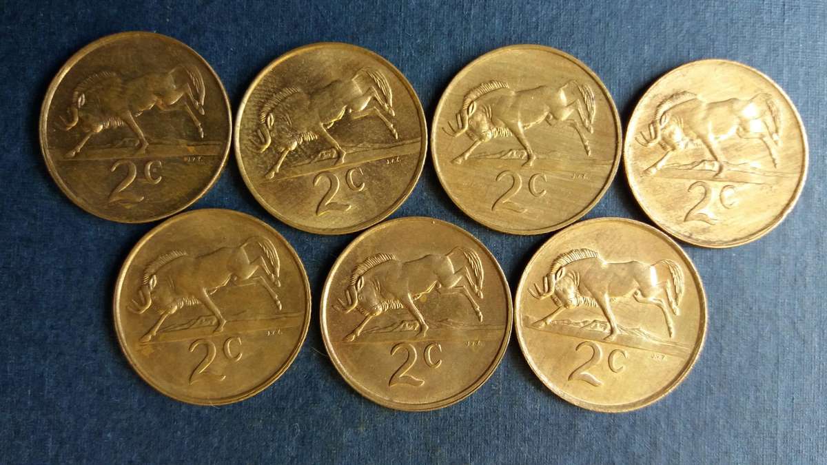South Africa 1983, 1985, 1986, 1987, 1988, 1989 & 1990 2 cent * 7 x coins*