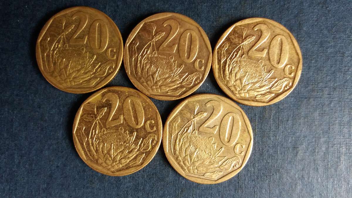 South Africa 2015, 2016, 2017, 2018 & 2019 20 cent * 5 x coins*