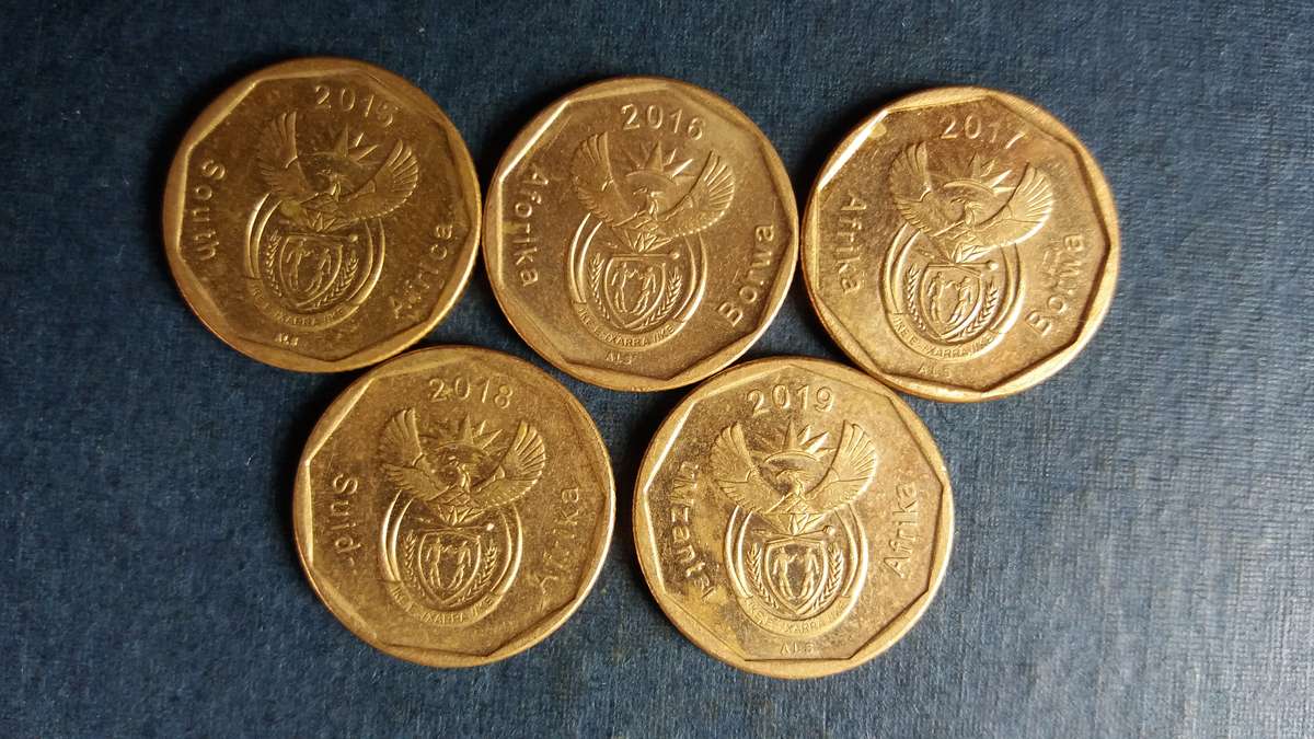 South Africa 2015, 2016, 2017, 2018 & 2019 20 cent * 5 x coins*