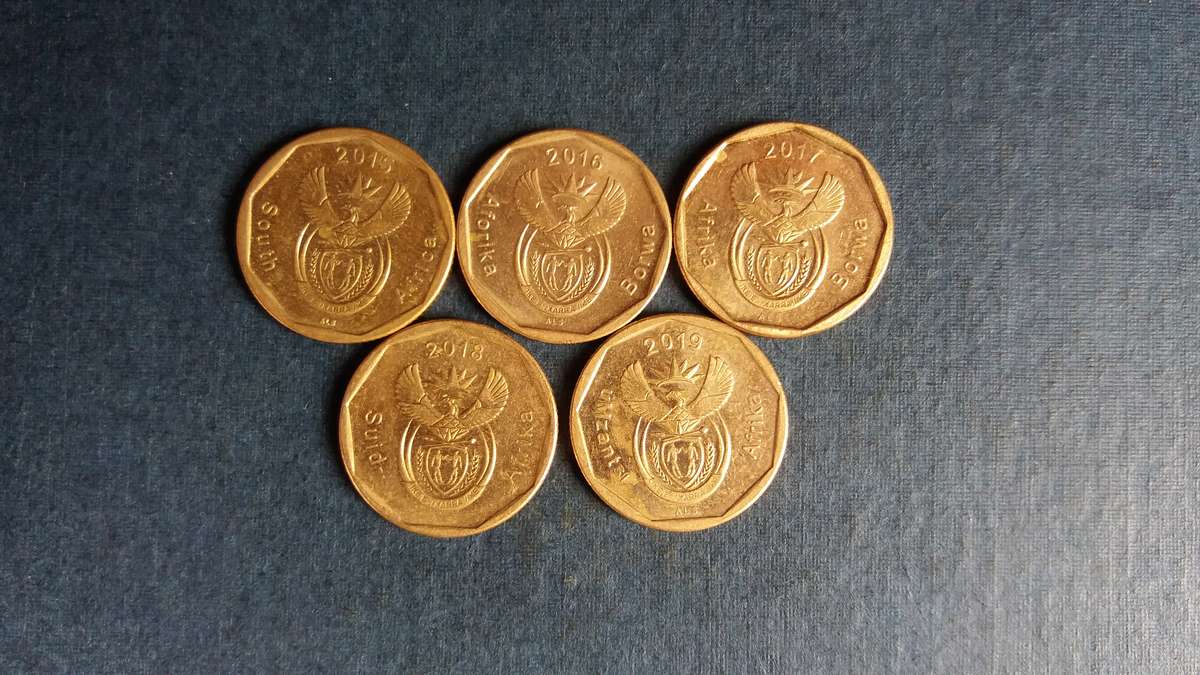South Africa 2015, 2016, 2017, 2018 & 2019 20 cent * 5 x coins*