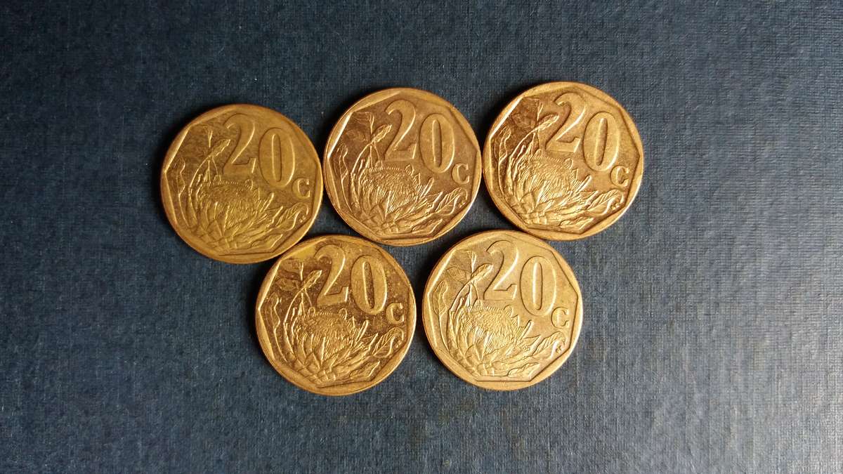 South Africa 2015, 2016, 2017, 2018 & 2019 20 cent * 5 x coins*