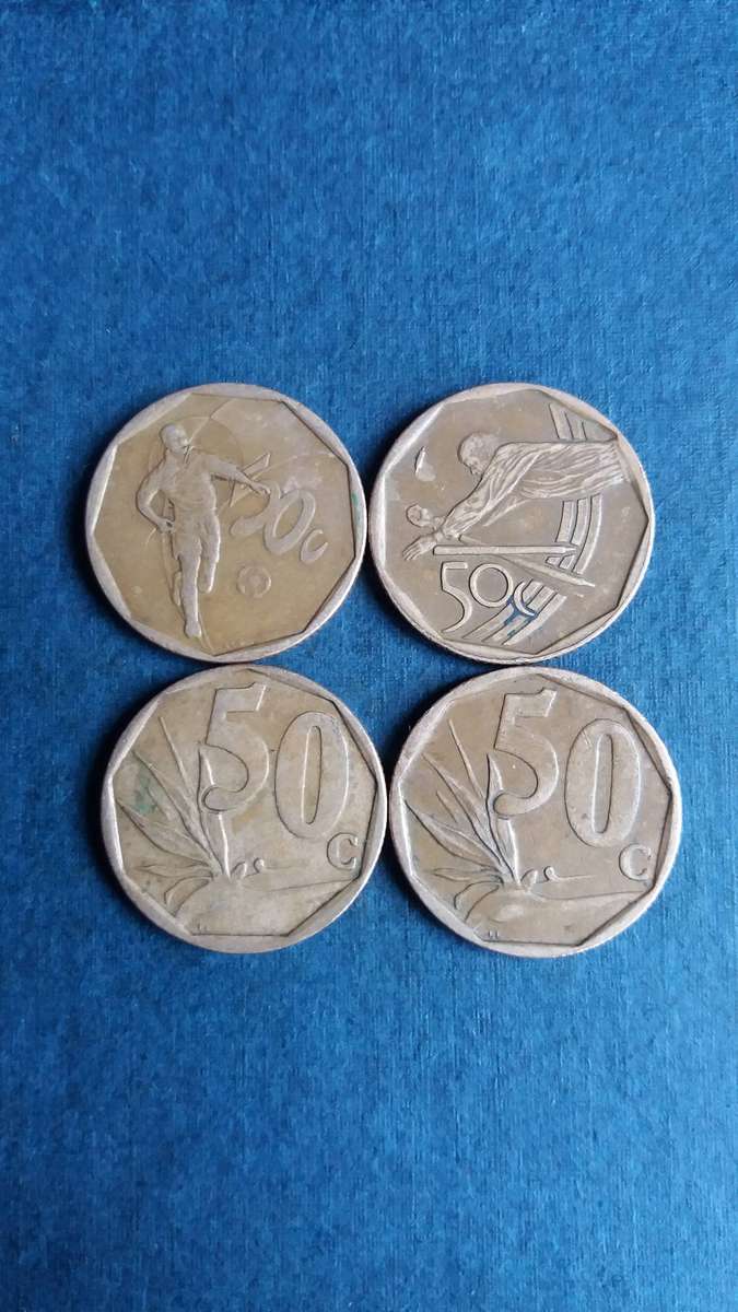 South Africa 2002 & 2003 50 cents - Bafana & ICC Cricket World Cup with Stelizia plant