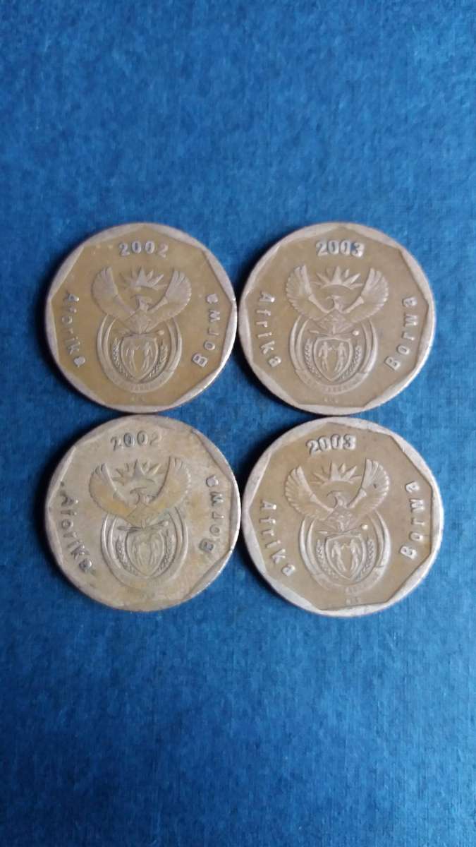 South Africa 2002 & 2003 50 cents - Bafana & ICC Cricket World Cup with Stelizia plant