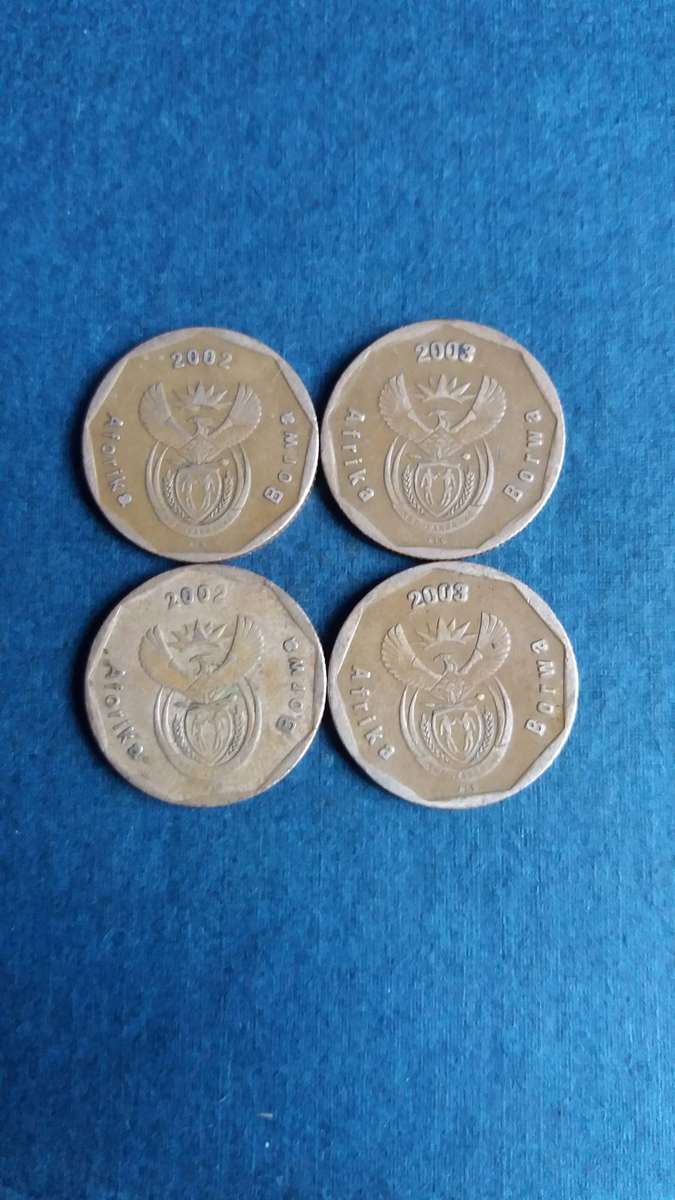 South Africa 2002 & 2003 50 cents - Bafana & ICC Cricket World Cup with Stelizia plant