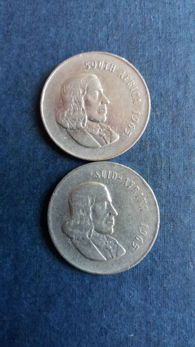 South Africa 1965 20 cent * English & Afrikaans Lengend - Jan Van Riebeeck * 2 x coins