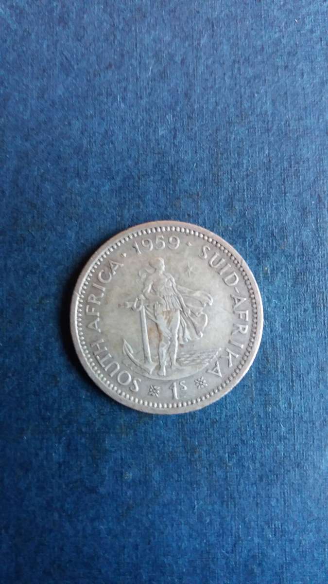South Africa 1959 1 Shilling * 50 % Silver - Very Low Mintage 203557 Difficult to find*