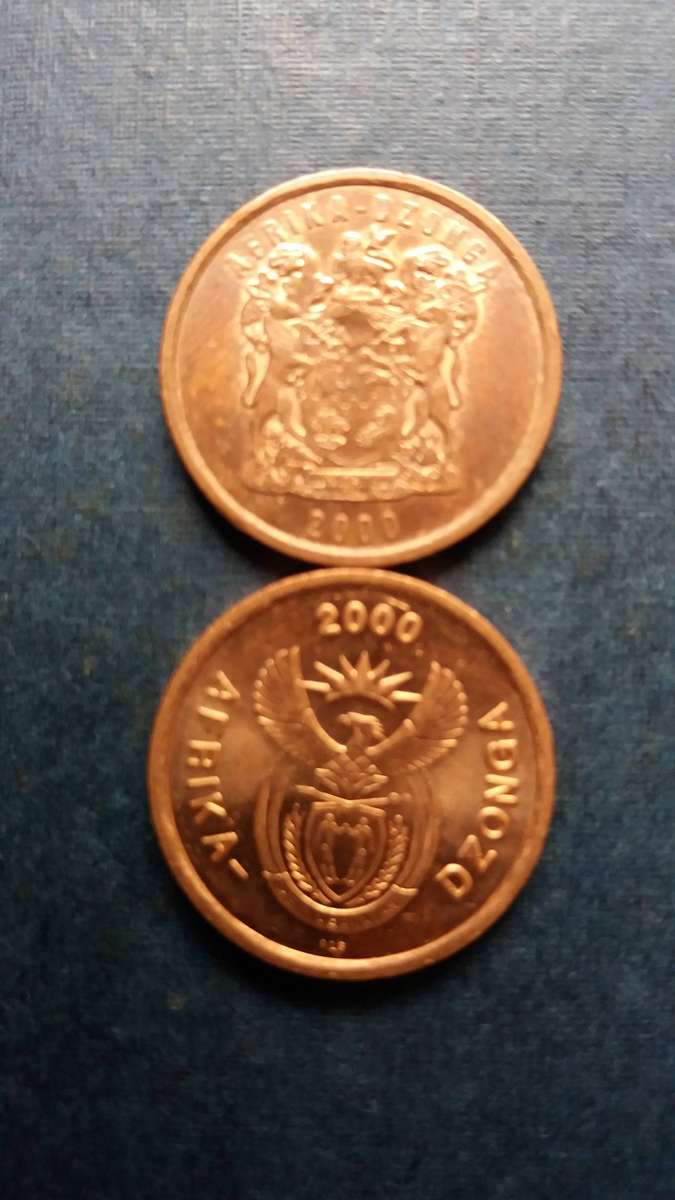 South Africa 2000 5 cent * Old &  New Coat of Arms - 2 x coins*
