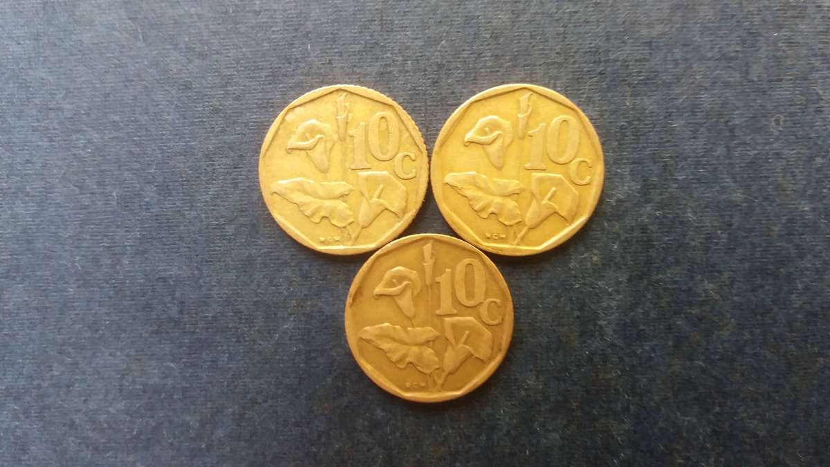 Soiuth Africa 1991 ,1992 & 1993 10 cent *3 x coins*