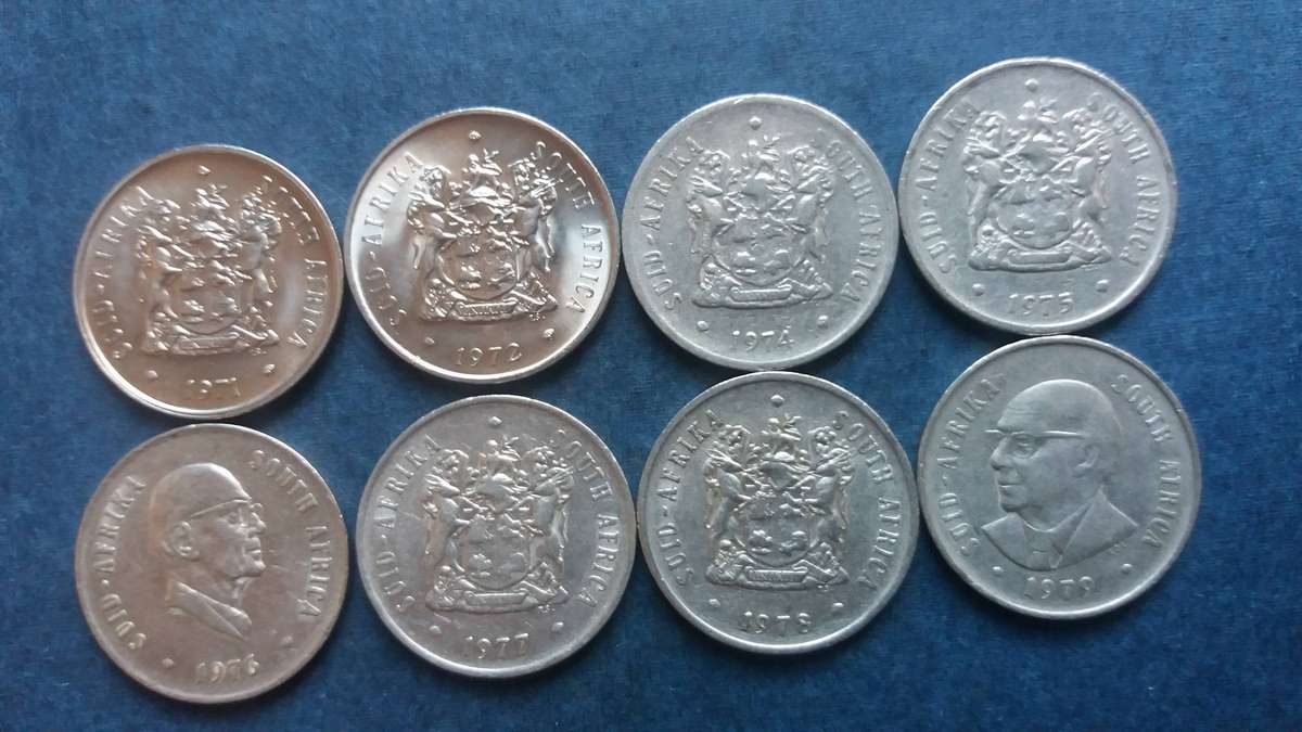 South Africa 1971, 1972, 1974, 1975, 1976, 1977, 1978, 1979 20 cent * 8 x coins*