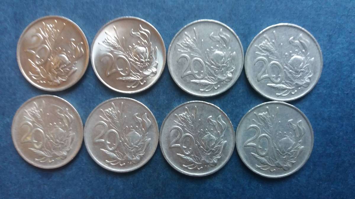 South Africa 1971, 1972, 1974, 1975, 1976, 1977, 1978, 1979 20 cent * 8 x coins*