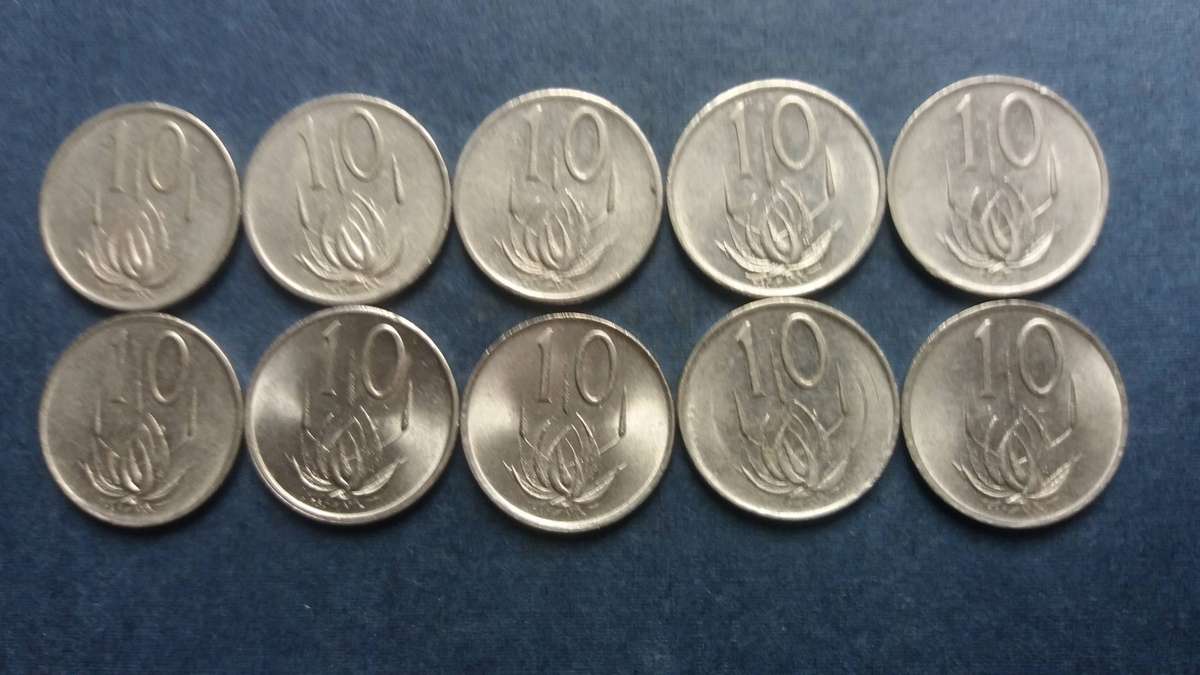 South Africa 1980, 1981, 1982, 1983, 1984, 1985, 1986, 1987, 1988, 1989 10 cents * 10 x coins*