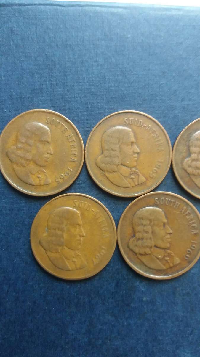 South Africa 1965, 1967 & 1969 E & A , 1966 E  2 cent *Jan Van Riebeeck* 7 x coins