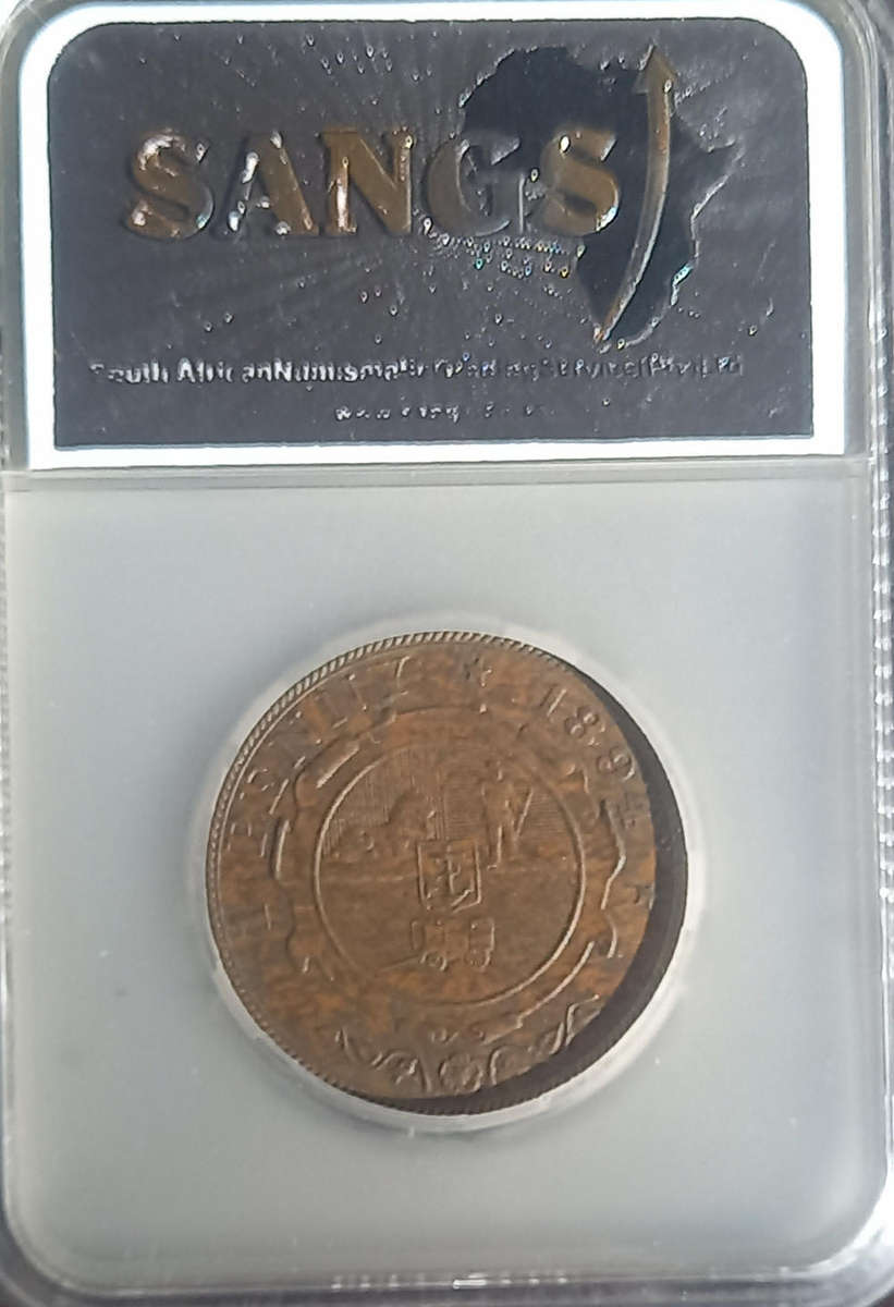 1894 ZAR ONE PENNY AU53 BN. SCARCER YEAR WITH LOW MINTAGE