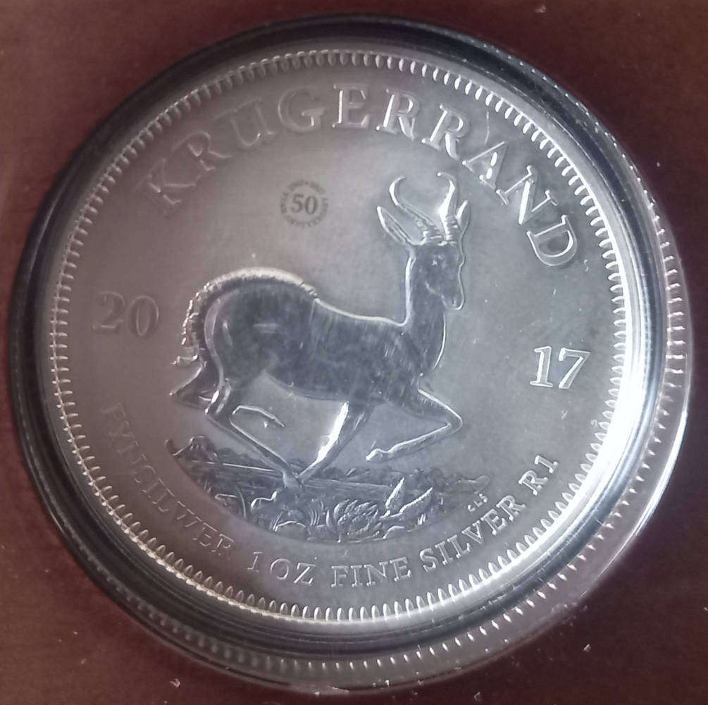 2 X 2017 1oz FINE SILVER KRUGER RANDS IN WALLNUT SAM BOX. PREMIUM UNCIRCULATED