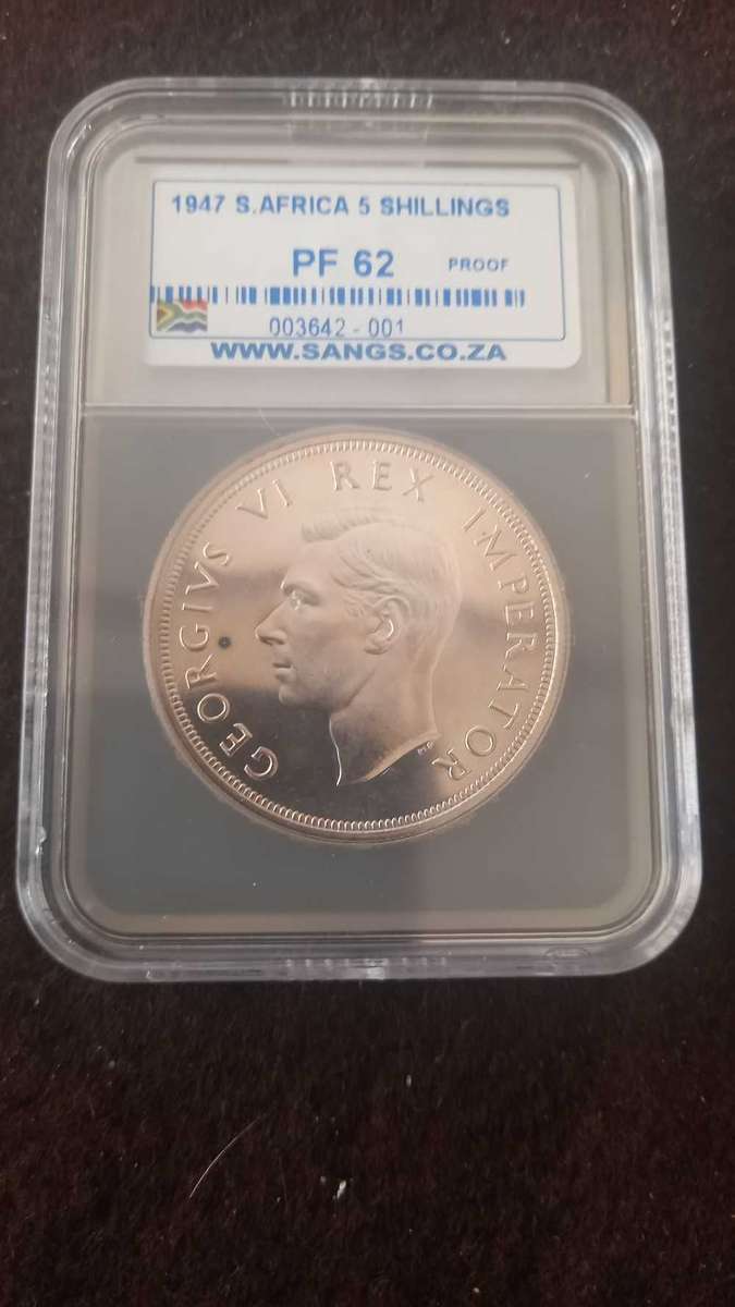 1947 S. AFRICA 5 SHILLINGS. PF62 SANGS