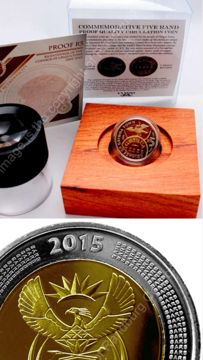 2015 PROOF R5 BI- METAL ALLOY OF THE COINAGE OF GRIQUA TOWN IN SEALED BOX