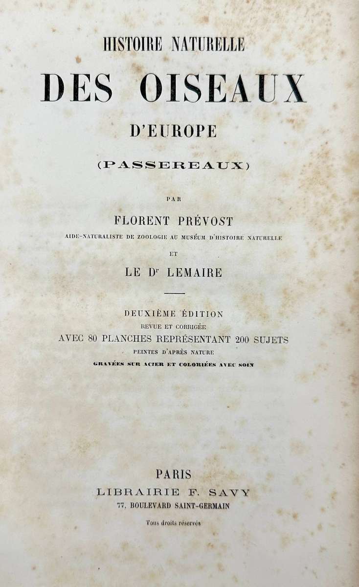Histoire Naturelle Des Oiseaux D'Europe by Florent Prevost & Dr Lemare