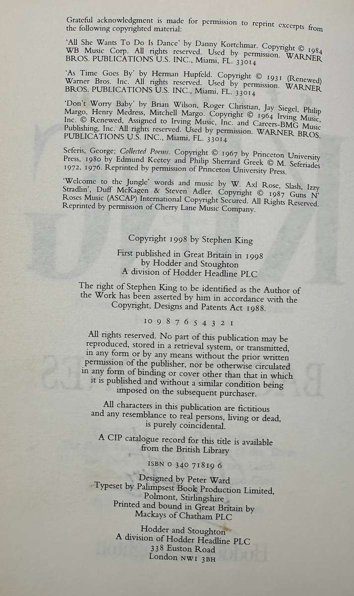 Bag of Bones by Stephen King (Signed, 1st UK Edition)