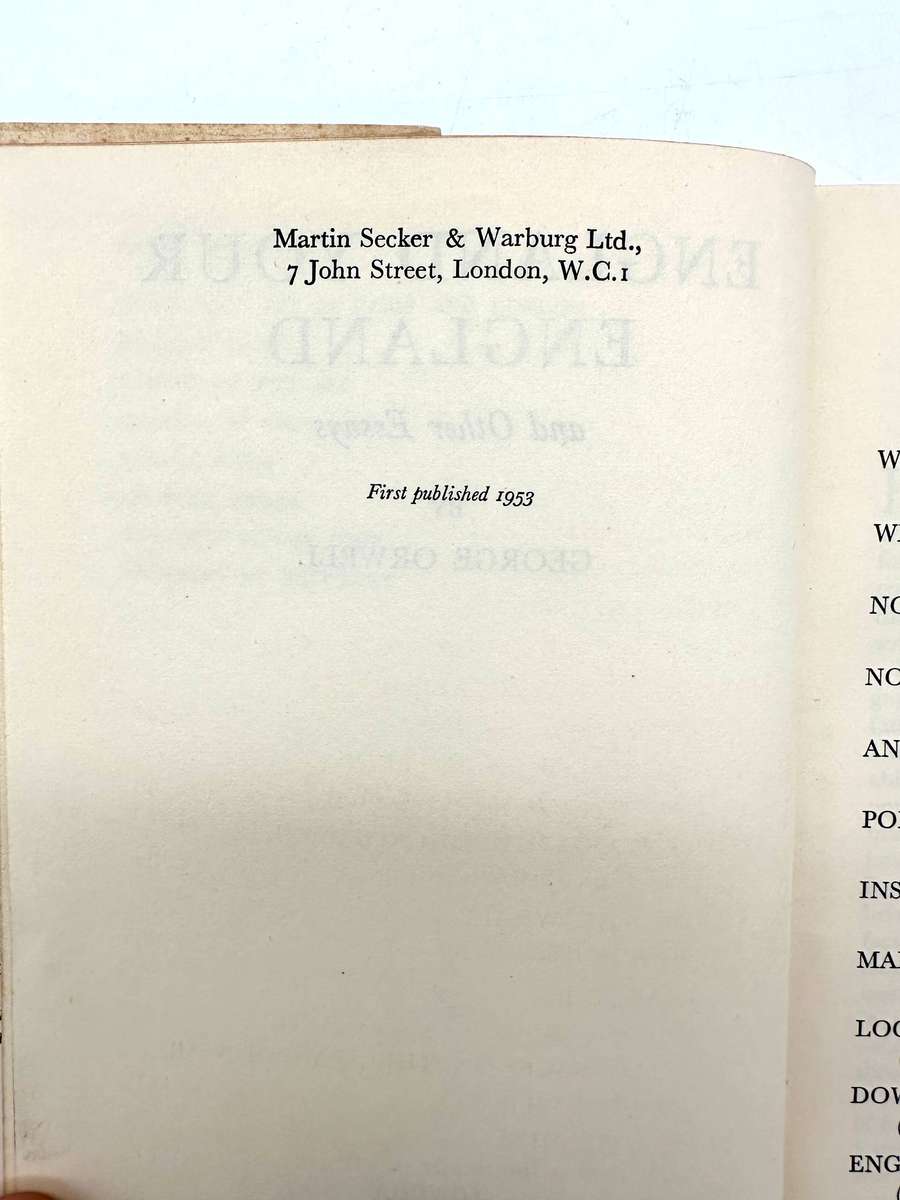 England Your England and Other Essays by George Orwell (1st Edition)