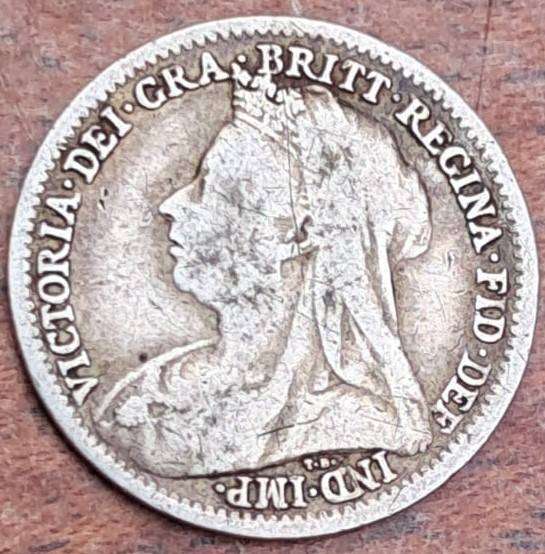 Stunning 1900 Victoria Silver 3d -  Great Detail  - 125-Year-Old British Coin